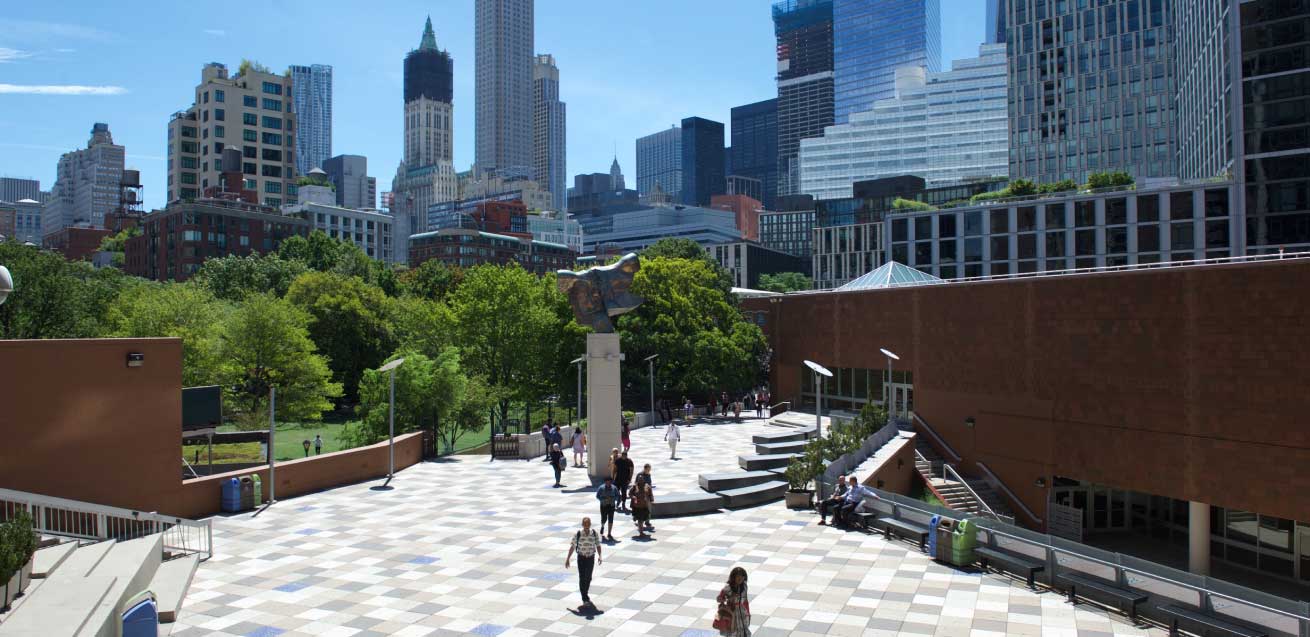 campus grounds surrounded by NYC
