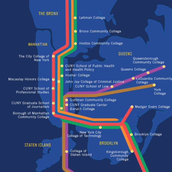 map of CUNY colleges in NYC