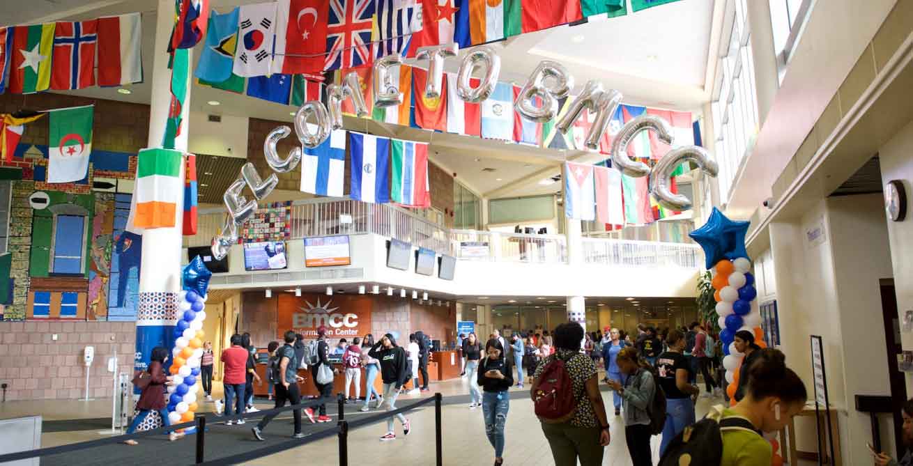 many flags from many nations decorate BMCC